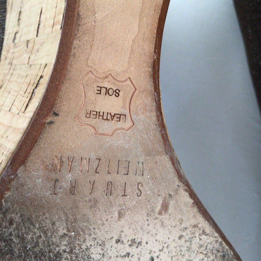 STUART WEITZMAN CORKSWOON BRONZE GLITTER CORK PLATFORM WEDGE SHOES SIZE … - Picture 12 of 16